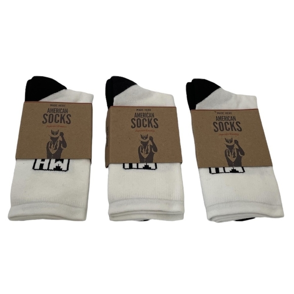 3x NWT MADE HERE Classic Crew Cotton Socks White Black Unisex Socks, S/M - Picture 2 of 8